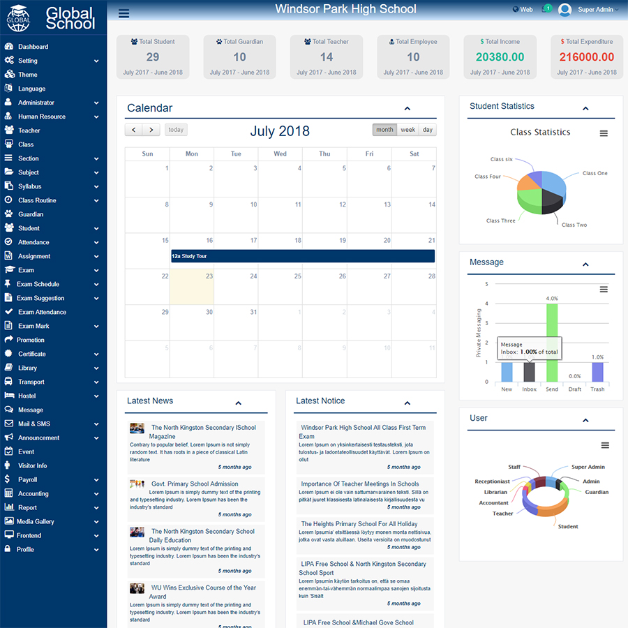 Sistema Escola - Global - Single School Management System Pro